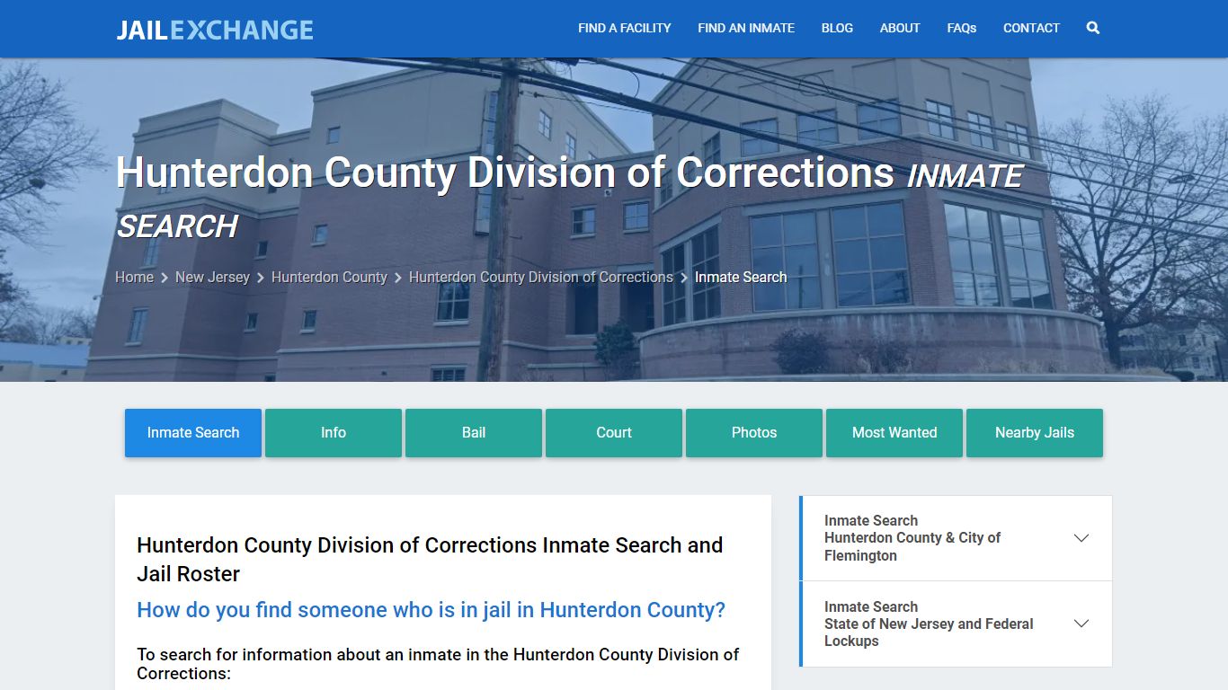 Hunterdon County Division of Corrections Inmate Search - Jail Exchange